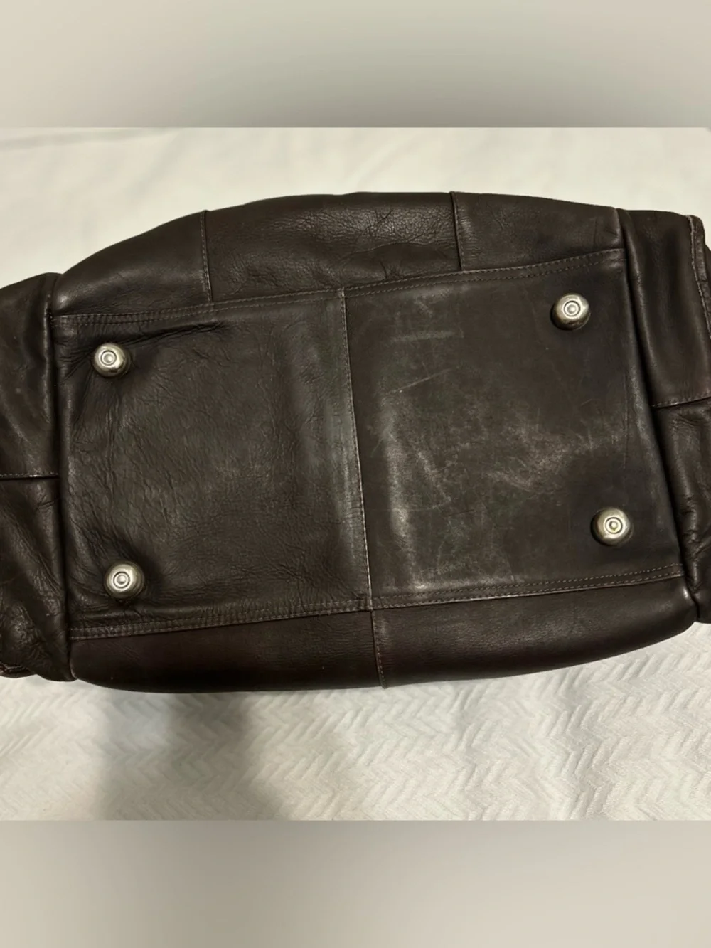 Piel Leather Travel Duffel Bag with Side Pockets Dark Brown Chocolate 19x11x10